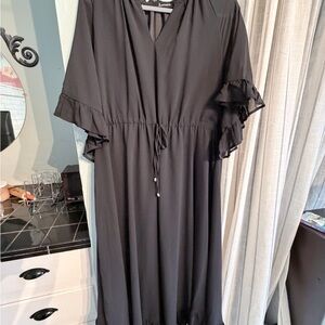 Avenue Black Long Sleeve Dress with Ruffle Detail